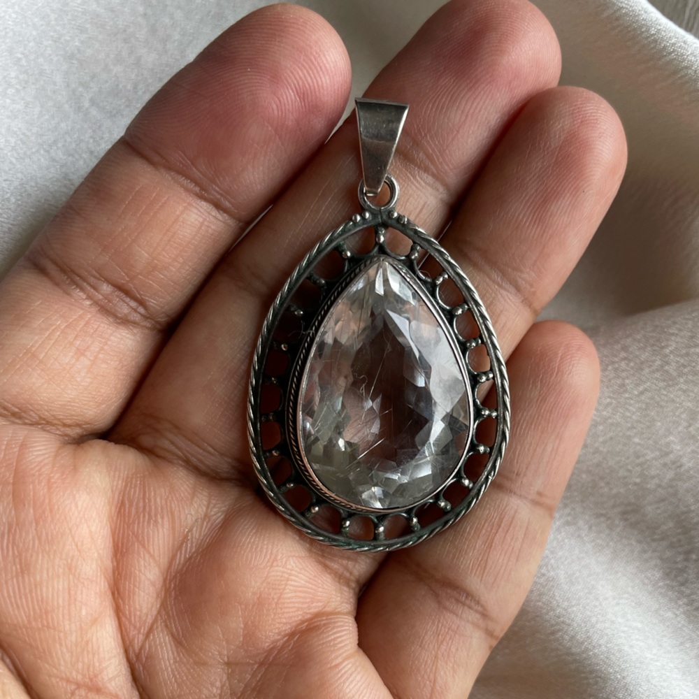 Large handmade crystal+ 925 silver pendant from Brazil